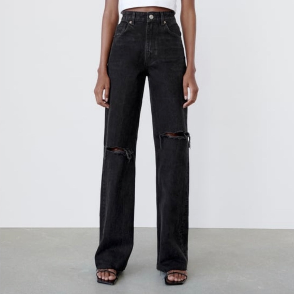 ZARA Ripped wide leg black jeans 31 12